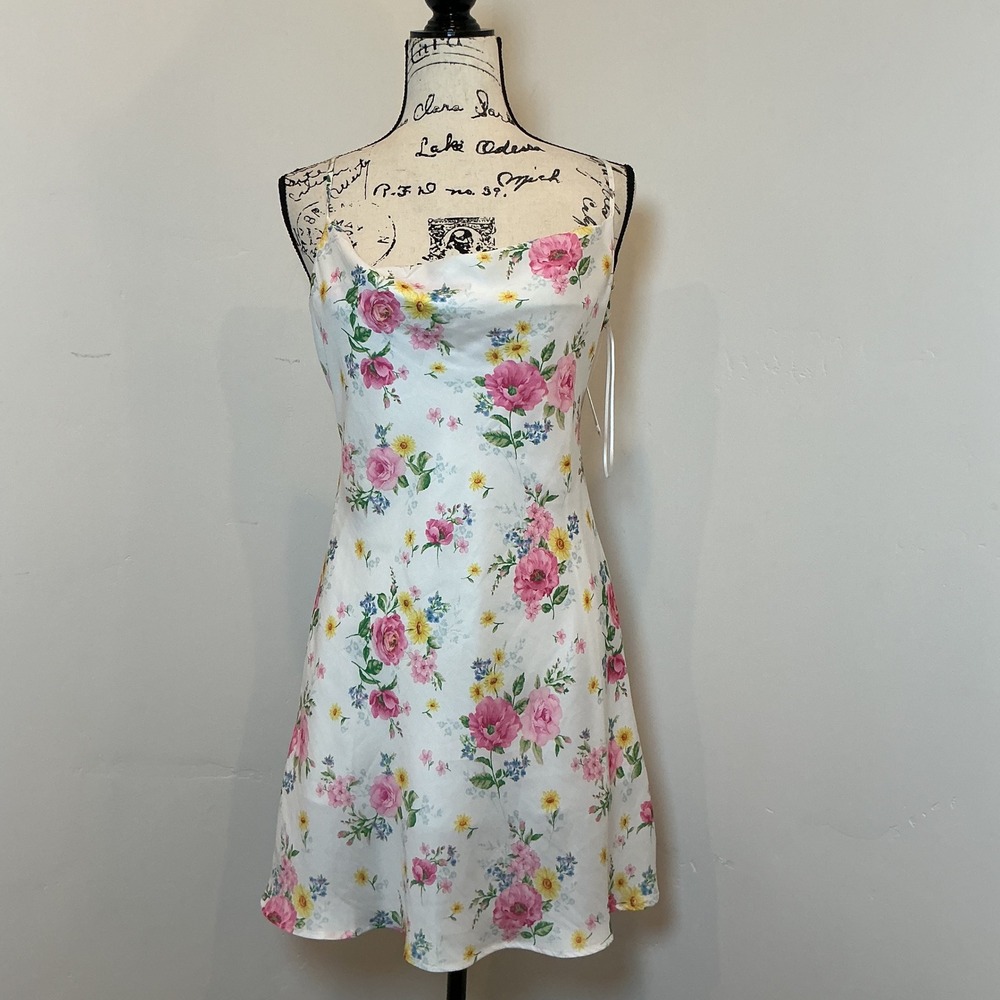 Altar'd State Slip Dress White Multi Floral Cowl Neck Medium
